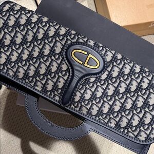 Dior navy and Cream classic print  Monogram Clutch